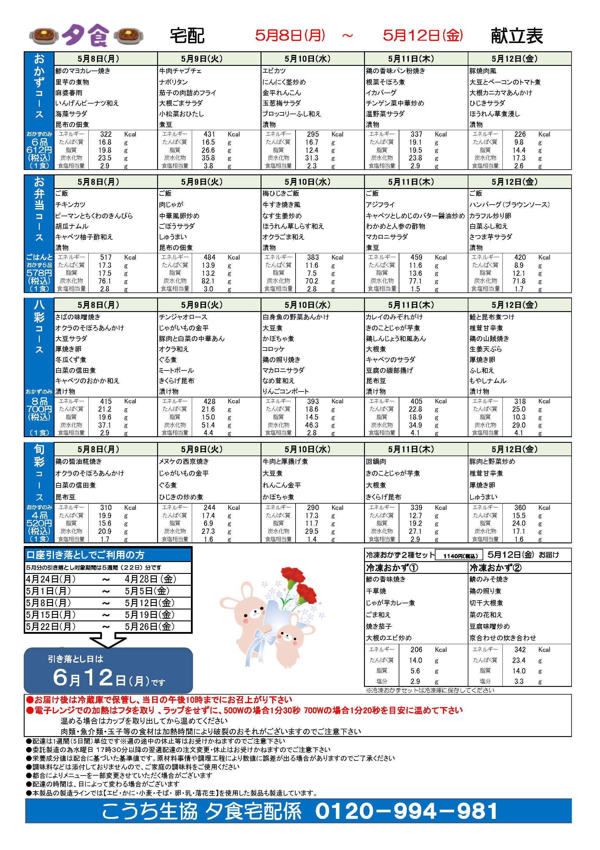 夕食宅配メニュー表